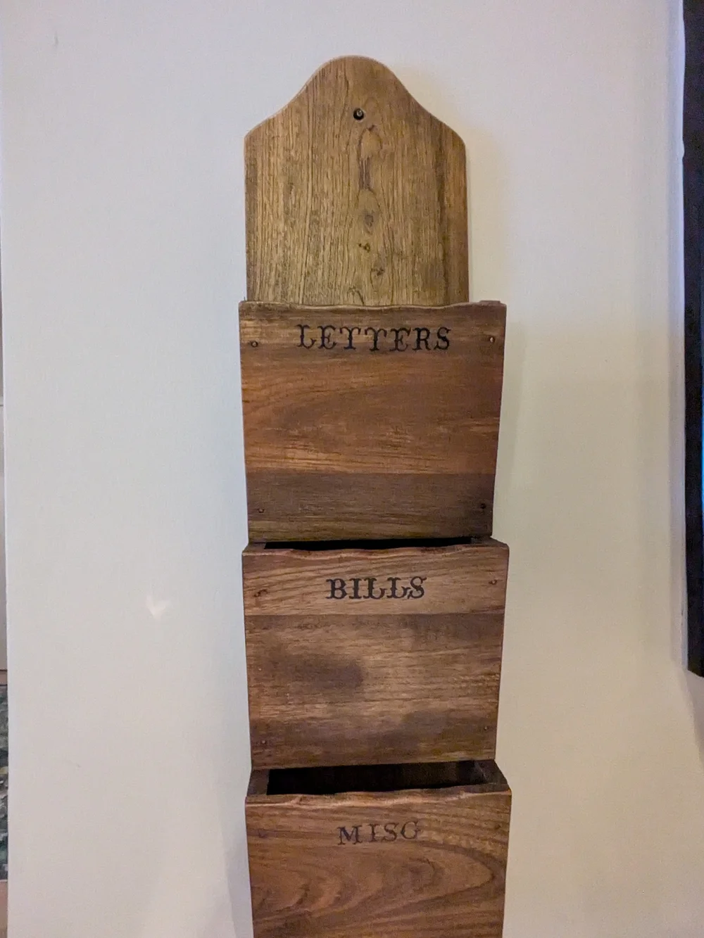 Vintage Rustic Wooden Hanging Wall Organizer Letters Mail & Bill Holder 20x6